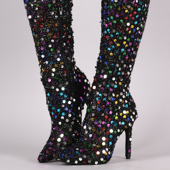 𝙇𝙖𝙨𝙩 7.5 🖤💎Sequins Accent Stiletto Boot - Picture 4 of 7
